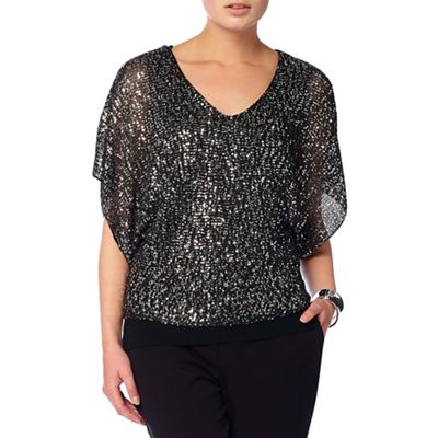 Phase Eight Black and Silver antonella sequin double layer knit top